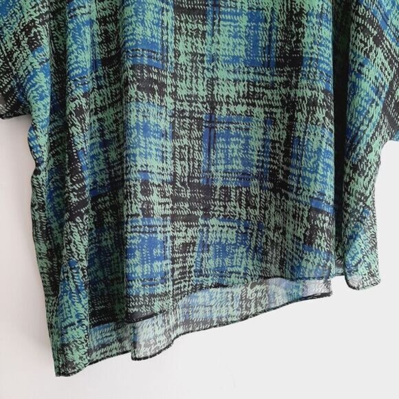 CABI Semisheer Asymmetrical Hem Light Blouse Top Green & Blue Sz L - Picture 4 of 10